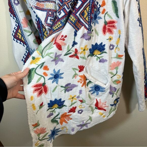 Johnny Was Biya Embroidered Hooded Cardigan White Floral Large Women’s - Picture 4 of 15
